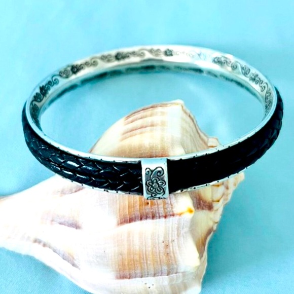 Brighton Black Braided Leather Talana Scroll Bangle - Picture 3 of 4